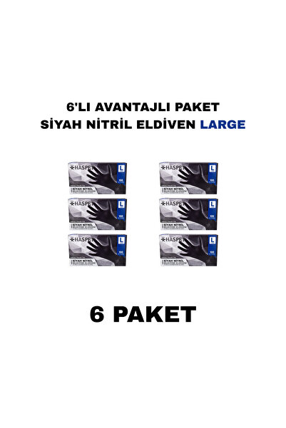 Has-Pet Siyah Nitril Muayene Eldiveni Pudrasız 100'lü Large (6 Paket)
