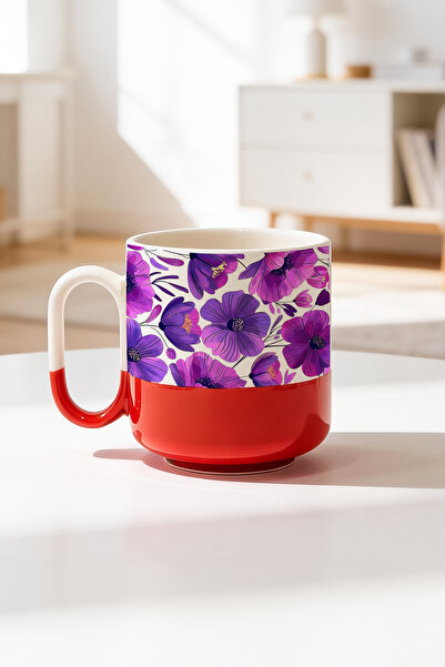 BB TRADE Purple Flower Design Ceramic Printed Pro Mug 330ml