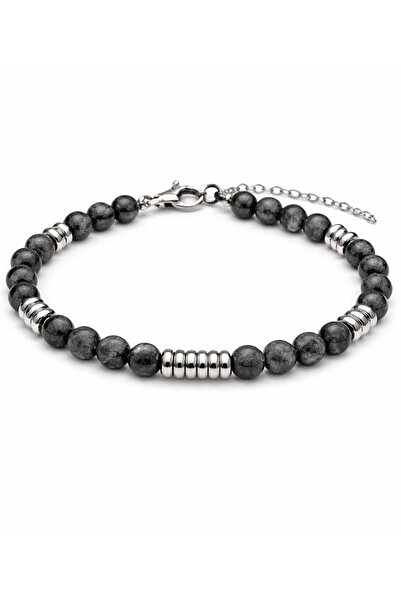 BHCL Black Stone and Steel Men's Bracelet, Gift Natural Stone Men's Bracelet