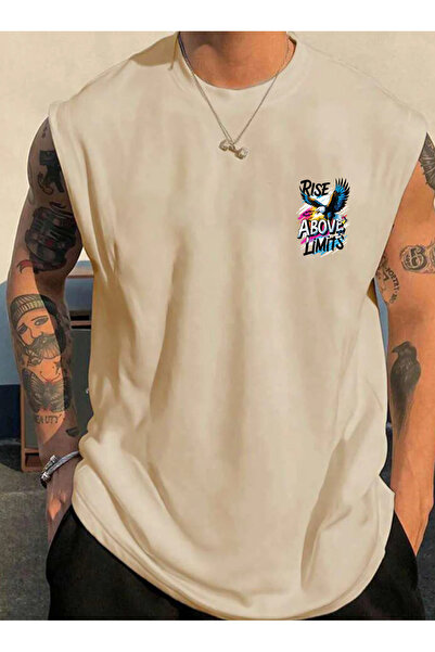 SUNFREE Tricou pentru bărbați oversize cu mânecă zero, cu imprimeu WILD