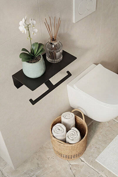 Zift Unique Suport dublu pentru hârtie igienică, negru mat - cu raft, din ino...