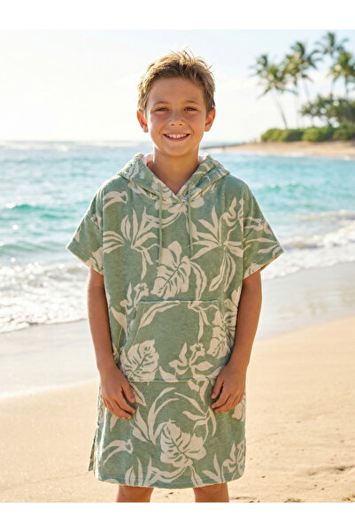 MEYHOME Παιδικό πόντσο παραλίας με κουκούλα (με σχέδιο πράσινων φύλλων)