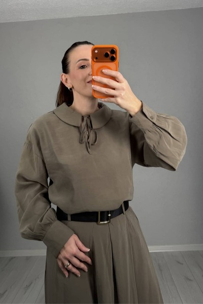 lady special Μπλούζα από ύφασμα Tencel με δεμένο γιακά