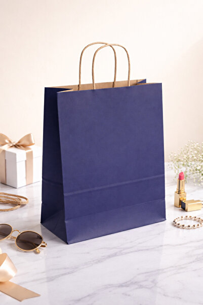 shop حقيبة ورقية من الكرافت - أزرق داكن 18x8x24 سم (5 قطع)