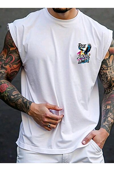 SUNFREE تي شيرت رجالي كبير الحجم بدون أكمام مطبوع عليه WILD