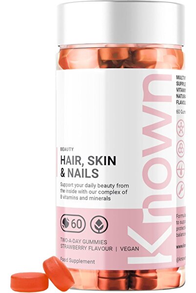KNOWN. مكملات غذائية مشهورة للشعر والبشرة والأظافر بنكهة الفراولة، 60 حبة، لد...