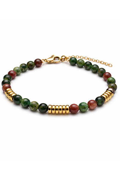 BHCL Indian Agate and Steel Men's Bracelet, Gift Green Natural Stone Men's Br...