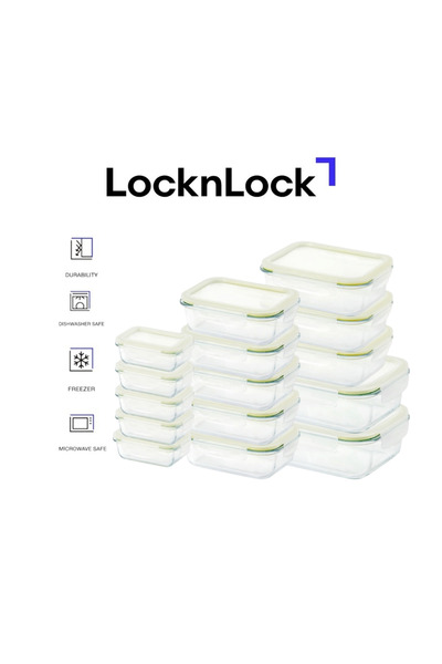 locknlock Fresh Oven-Safe Glass Rectangular Container 15-pcs Set – Airtight &...