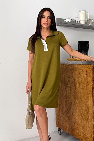 Ded COLLECTION Women's Polo Collar Short Sleeve Modal Summer Dress with Text ...