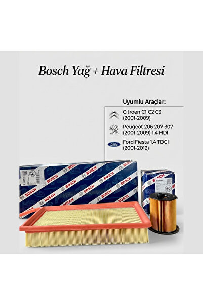Bosch Yağ + Hava Filtresi Seti Citroen C1 C2 C3 Peugeot 206 207 307 1.4 HDI F...