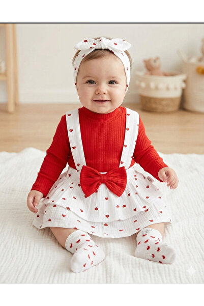 Harry&Millie Baby Girl Red Heart Skirt Set Baby Gift Set (Badi-Skirt Bandana ...
