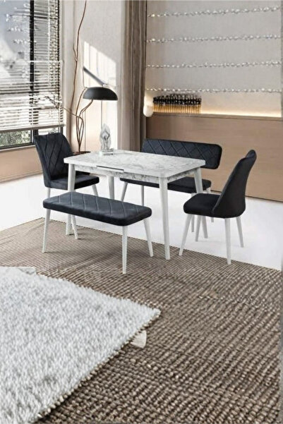 Savita Home Modern Bahçe, Balkon Çay Seti 4-6 Kişilik Mermer Masa Nova Sandal...