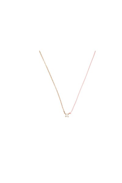 PETIT-ATELlER Female Pink Silk Cord Gold Chain Solitaire Clear Zircon Necklac...