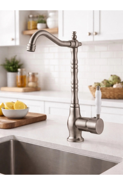 Fualora صنبور مطبخ ريفي من الفولاذ المقاوم للصدأ باللون الفضي غير اللامع