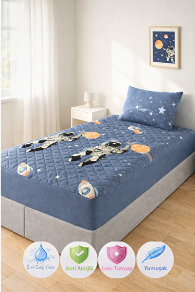 Formeya Astronot Desen Tek Kişilik Kapitone Fitted Su Sıvı Geçirmez Yatak Ale...