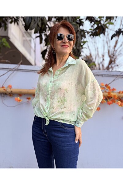 DenizEge Италианска риза с връзки отпред, зелена