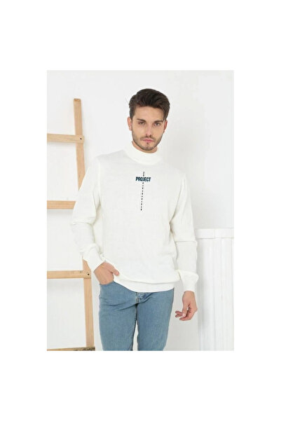 Narnuga    Printed Half-Neck Long Sleeve Woven Knitwear - White