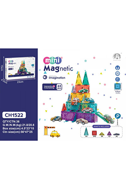 oydaş oyuncak CH1522 3.75CM Mini Magnetic Blok 64 PCS