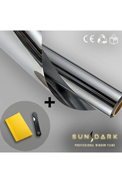 SUNDARK 75 cm X 6 m | Silver (Aynalı) Cam Filmi %5 | Uygulama Setli