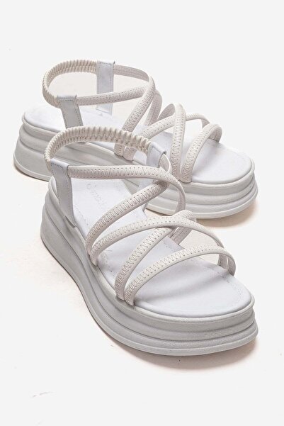 CCWAY AYAKKABI Women's Double Crossed Strappy Sandals White