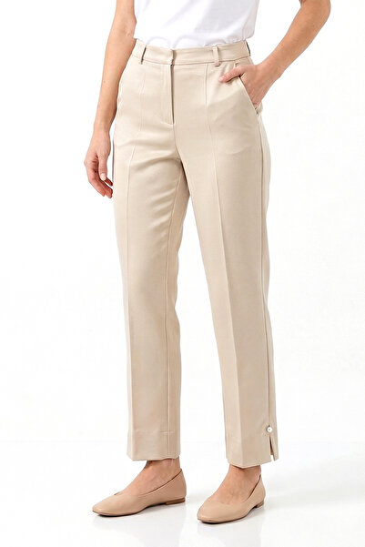 Lale Butik Women's Ankle Length Fabric Trousers 01 Cream