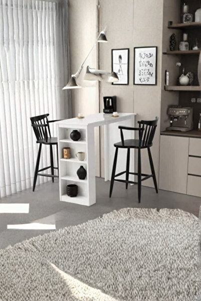 Savita Home Beyaz Bar Masası Diva Bar Sandalyeli Modern Mutfak Balkon Bar Mas...