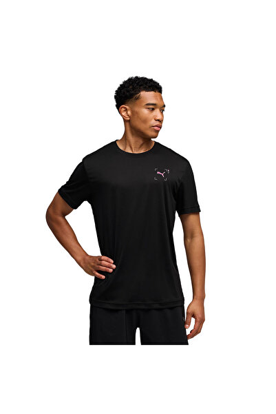 Puma Ανδρικό μαύρο μπλουζάκι για τρέξιμο με γραφική εικονογράφηση  "Run " 528...