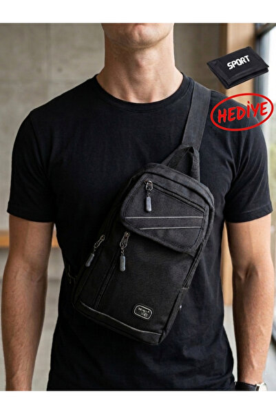 SEVENTEEN حقيبة ظهر وكتف وصدر مقاومة للماء للجنسين باللون الأسود مع خطوط رماد...