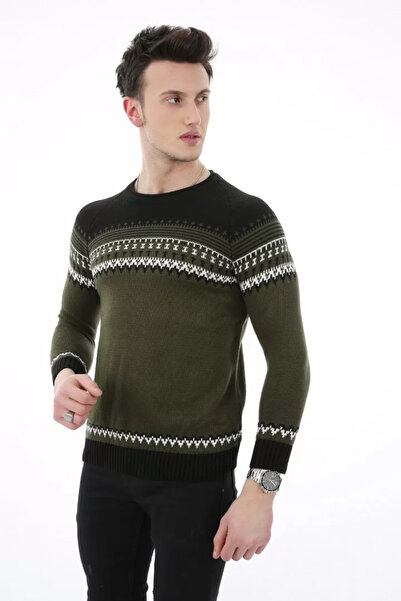MORADO SE SIENTE PERFECTO Patterned Khaki Thick Winter Men's Casual Knit Sweater