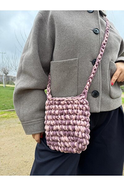 SINEAKSESUAR El Yapımı Örgü Telefon Çantası – Pudra Ton Mini Çapraz Askılı Ça...