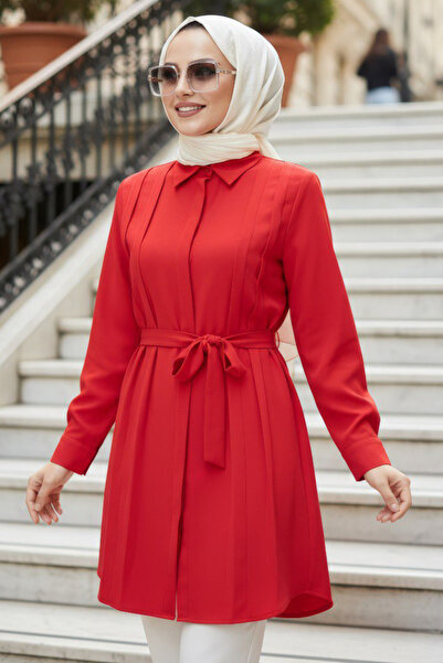 N.S NEVA STYLE Buttoned Red Hijab Tunic 20273K