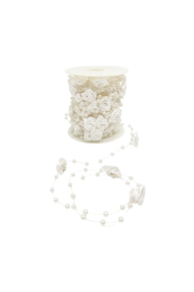 Ambalaje Flori Online Rola Sirag Margele si Trandafiri Textili Alb 10m