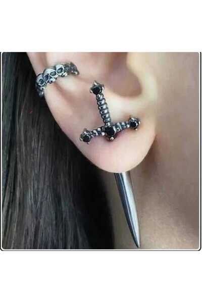 DÜKKAN DESİGN '2ADET PİERCİNG MODELİ VİDALI KILIÇ KÜPE