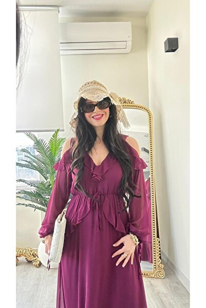 modadagiyim Ruffled Flounce Tie-Up Shoulder Window Detail Chiffon Lined Very ...