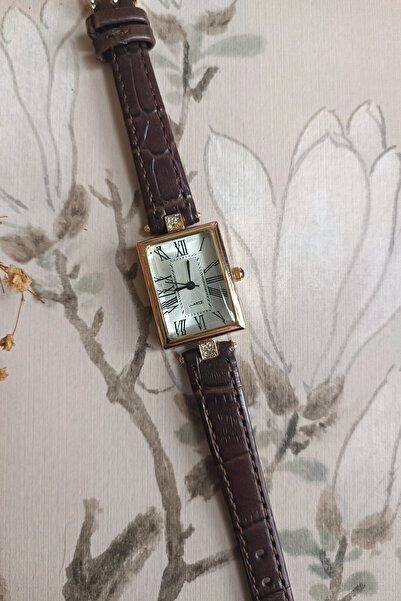 MİLABELLA Lavinya Premium Waterproof Brown Crocodile Leather Strap Gold Stone...