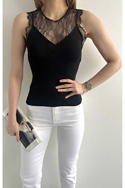 yeditepe fashion Tricotaj cu detalii din dantelă, tricotaj decorat, maiou