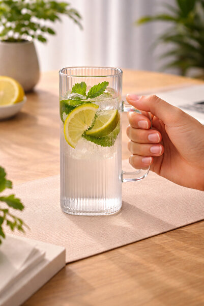 Chefstar Kulplu Cam Bardak – Şık Çizgili Tasarım, Büyük Boy Limonata & Soğuk ...