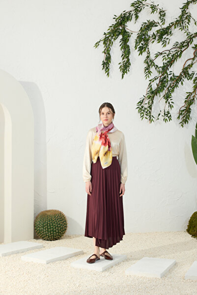Aker Burgundy Asymmetrical Pleated Skirt