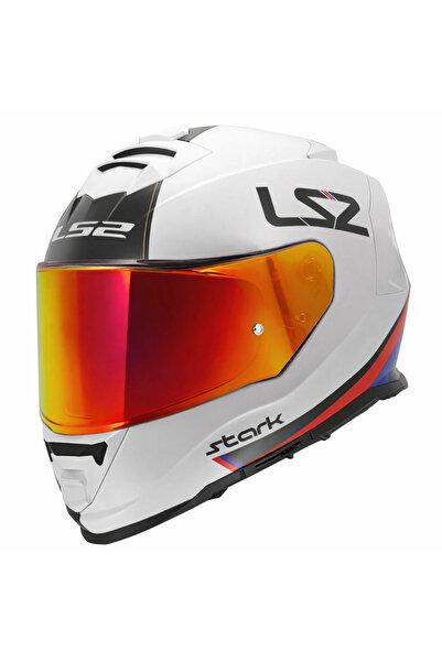 LS2 STORM 2 STARK BEYAZ-KIRMIZI-MAVİ-SARI KASK (KIRMIZI VİZÖR)