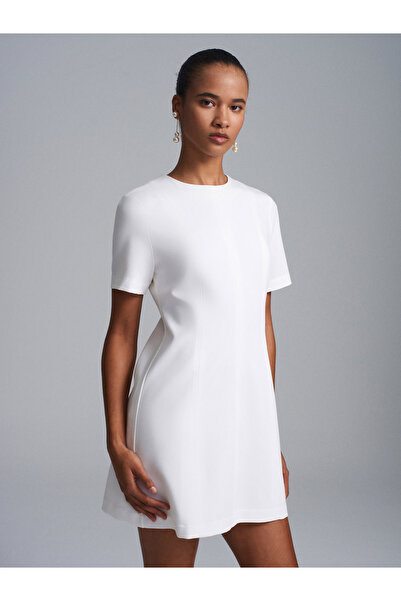 Dilvin 90937 Mini Dress with Stitching Detail-Light Stone