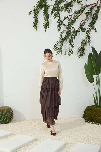 Aker Brown Chiffon Layered Skirt