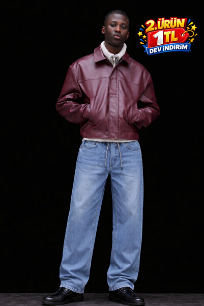 DAMGA JEANS Ανδρικό ψηλόμεσο μπλε τζιν παντελόνι σε στυλ baggy