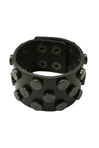 GemSale Brățară lată din piele neagră cu ținte