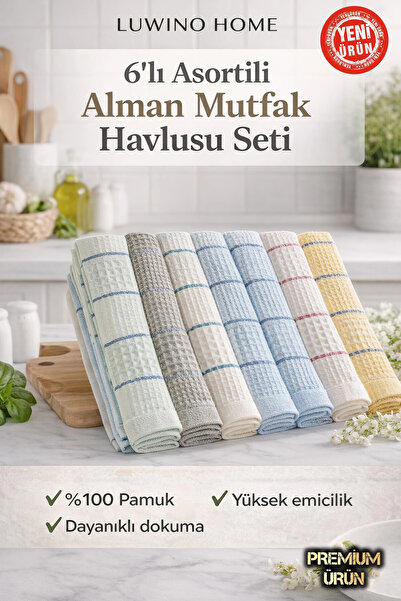 LUWİNO HOME Kitchen Drying Cloth Set of 6 40X60 cm Microfiber, German Napkin,...