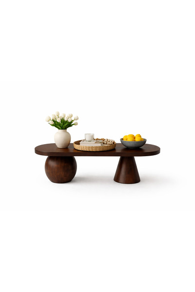 Trihome Gürgen Ağacı Oval Orta Sehpa 120x60 cm – Acı Kahve Renk, Modern Küre ...