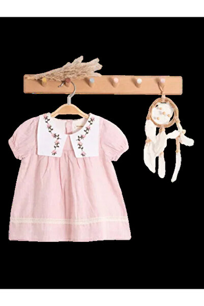 The-kid.co Pink Floral Embroidered Dress