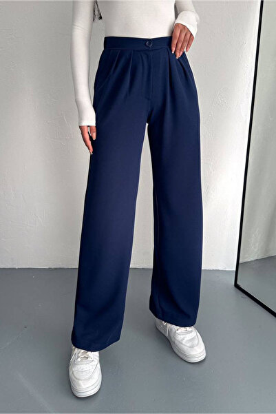 Noa&Noa بنطلون واسع الساق بزر واحد - أزرق داكن LACİVERT