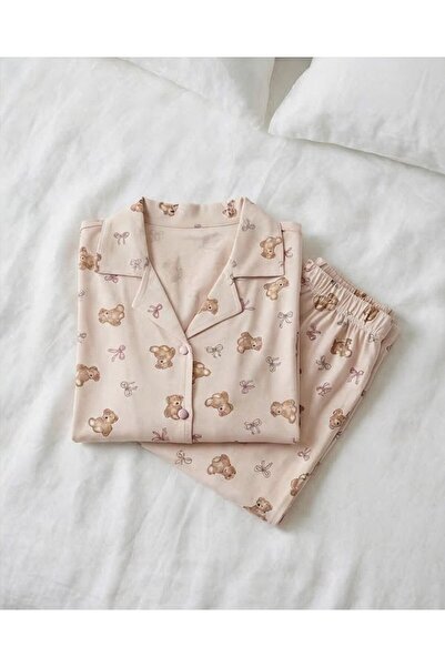 Hirazenmoda Women's Boyraz Short-Sleeved Milan Buttoned Pajama Set