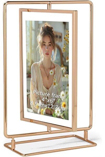 Decorhills إطار صور دوار من لياسو للصور مقاس 4×6 بوصة، إطار معدني ذهبي قائم ب...