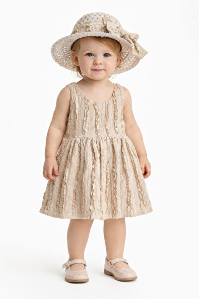 Chicsy Baby Kız Bebek Tarz Fırfırlı Yazlık Elbise Şapkalı Şık 2’li Kombin